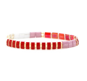The Finest Red And Pink Love - Glass Miyuki Stretch Bracelet