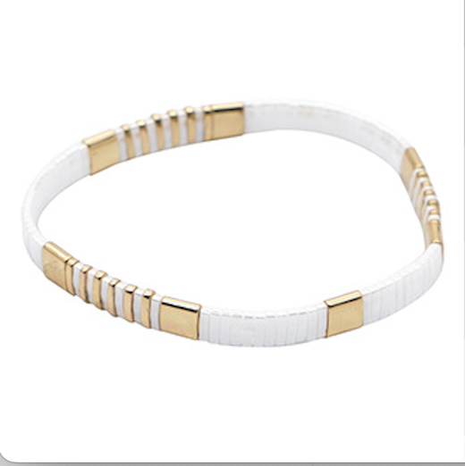 Miyuki Glass Stretch Bracelet Pure White