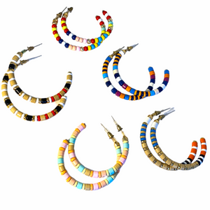 C Hoop Enamel Bead Earring Collection