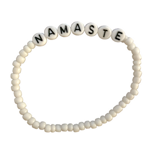 Namaste in White- Enamel Bead Stretch Bracelet 1pc